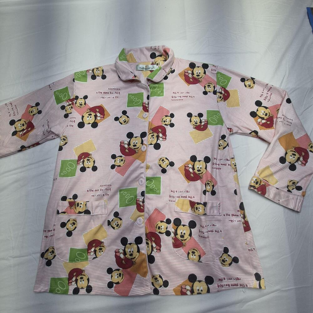 Xia Chun Pajama Top Womens Large Pink Mickey Mouse Button Front Sleep Shirt